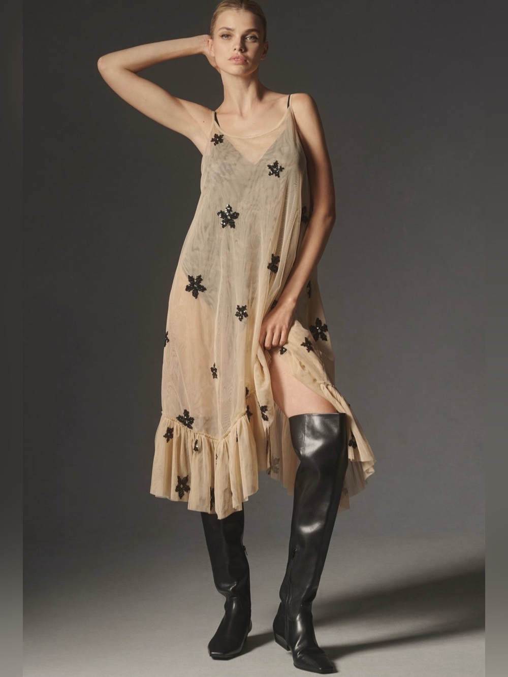 LIKE NEW Worn Once Anthropologie Sheer Embellished Tunic Dress Size M/L - Picture 3 of 5